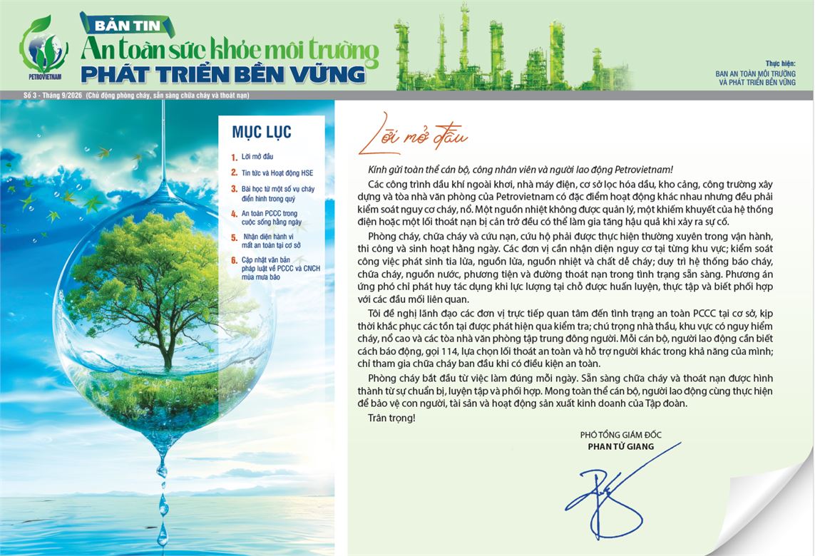 Bản tin An toàn Sức khỏe Môi trường Phát triển bền vững số 3 - Tháng 9/2026