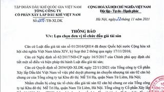 Tổng công ty Cổ phần Xây lắp Dầu khí Việt Nam Thông báo lựa chọn đơn vị tổ chức đấu giá tài sản