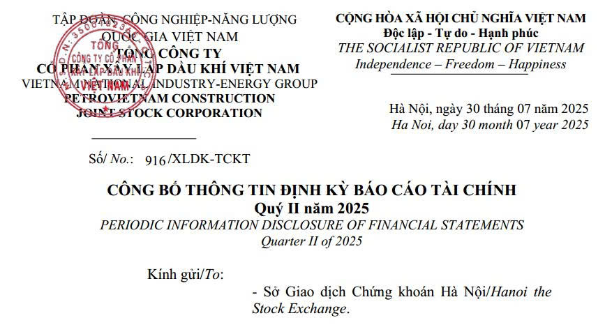 PVX Công bố thông tin báo cáo tài chính và văn bản giải trình quý II năm 2025_ Hợp nhất
