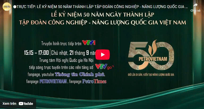 TRỰC TIẾP: LỄ KỶ NIỆM 50 NĂM THÀNH LẬP TẬP ĐOÀN CÔNG NGHIỆP - NĂNG LƯỢNG QUỐC GIA VIỆT NAM