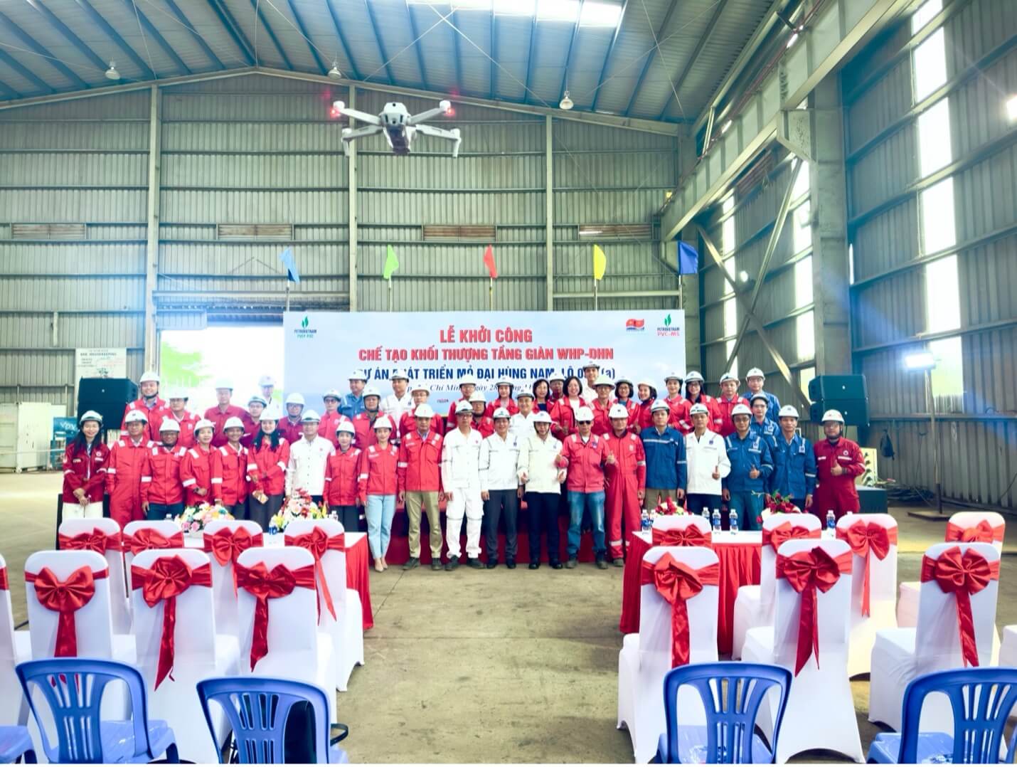 PVC-MS TỔ CHỨC LỄ KHỞI CÔNG CHẾ TẠO KHỐI THƯỢNG TẦNG GIÀN ĐẦU GIẾNG ĐẠI HÙNG NAM